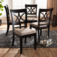 Baxton Studio RH329C-Sand/Dark Brown-DC-4PK Clarke Modern and Contemporary Sand Fabric Upholstered and Espresso Brown Finished Wood 4-Piece Dining Chair Set